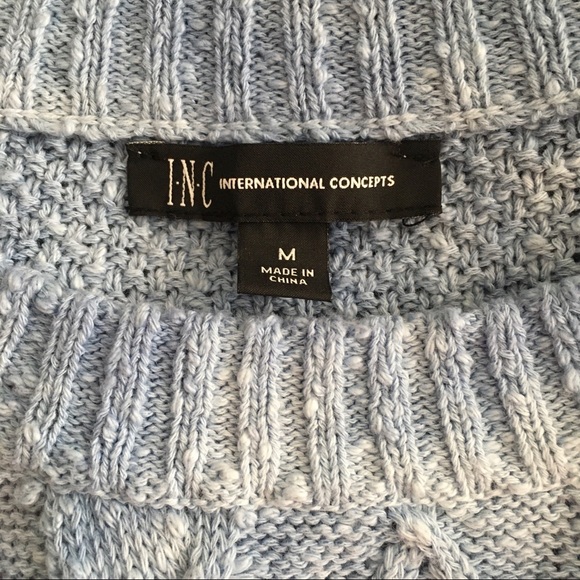 INC Chunky Cable Knit Blue Crew Neck Sweater - Picture 4 of 8